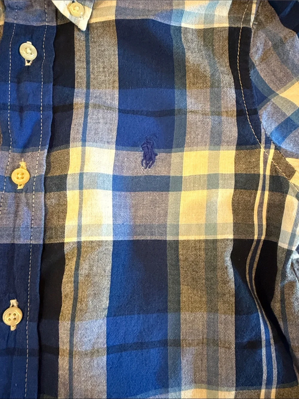 Ralph Lauren Boys Blue & White Plaid Short Sleeve Button-Down Shirt Size 5
